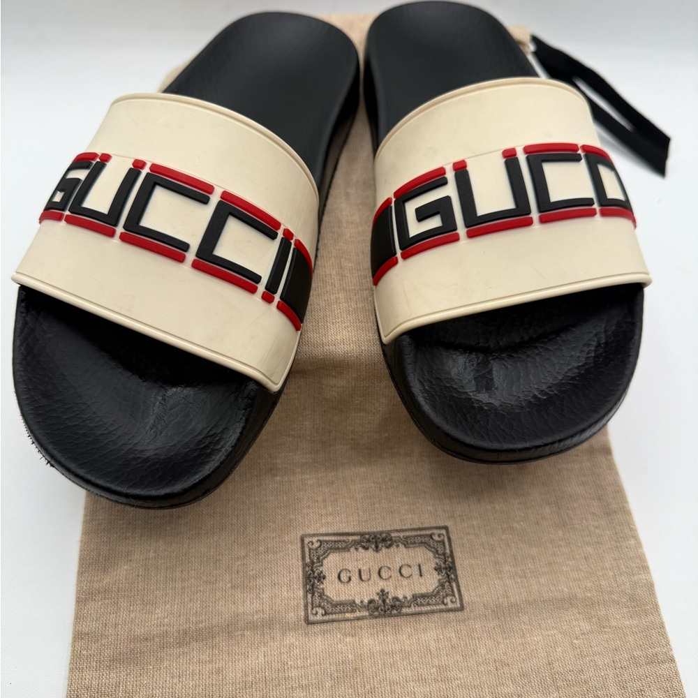 Gucci Black and Cream Logo Slides